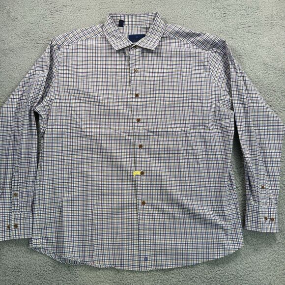 David Donahue Shirt Men's XXL Plaid Long Sleeve Button Up Dress Performance - Picture 2 of 9